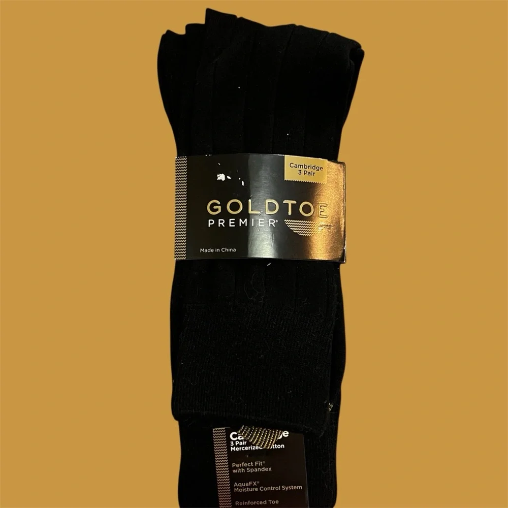 Cambridge Gold Toe Premier Men's Black Socks mid Calf